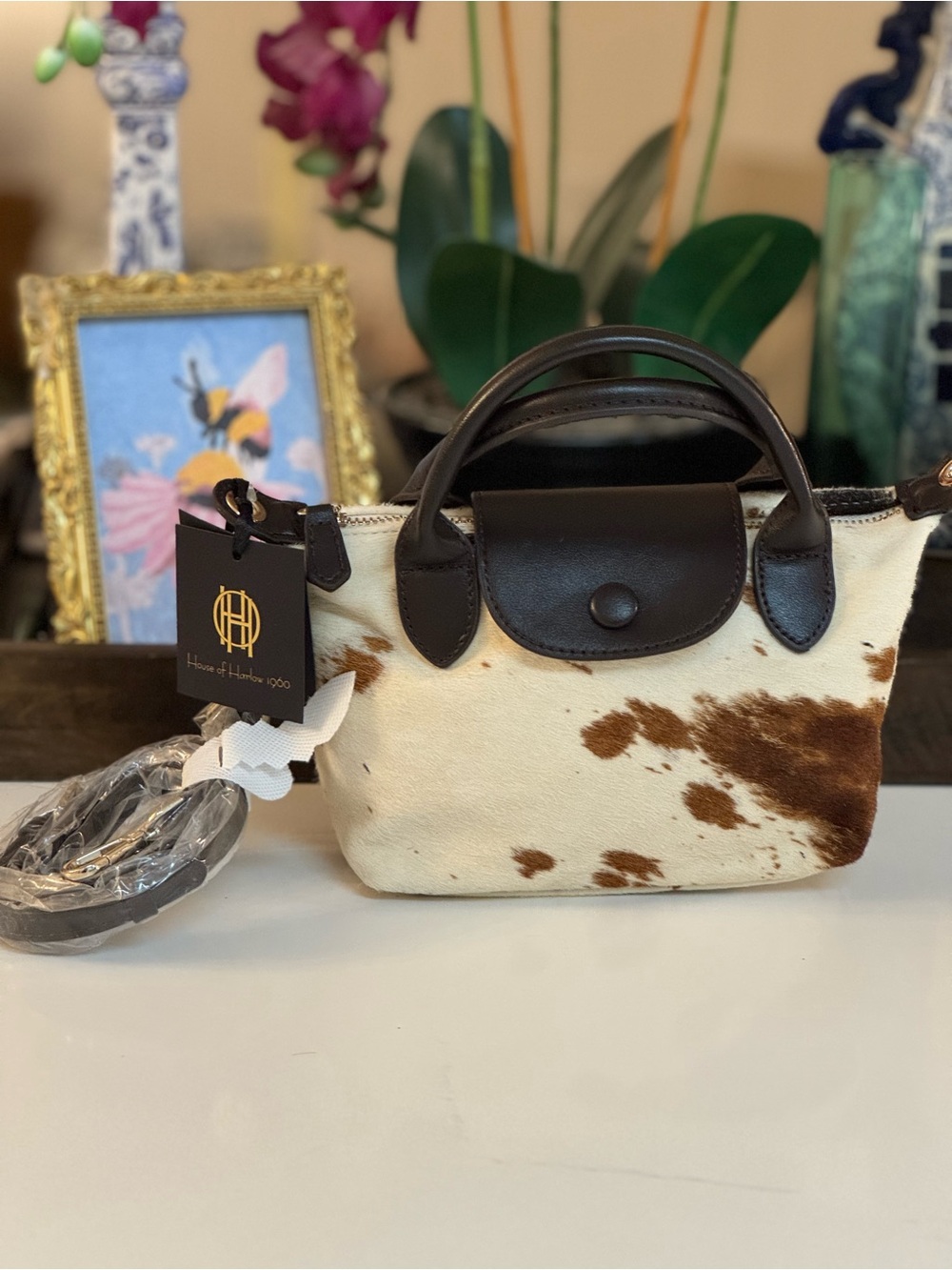 🤎🤍🖤 NWT HOUSE OF HARLOW 1960 GENUINE CALF HAIR LEATHER MINI BAG! 🤎